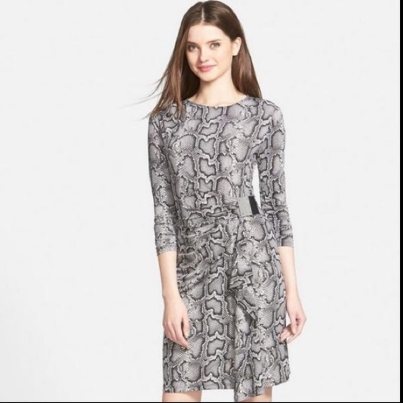 Michael Kors Snake Print Midi Dress Size S High Neck Long Sleeve Slinky Stretch - Picture 1 of 16